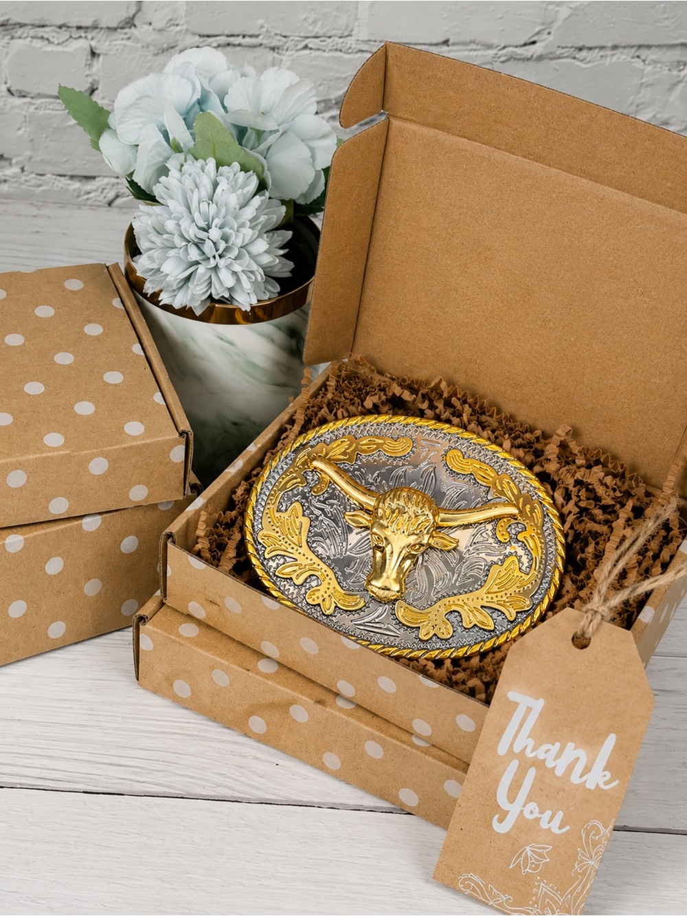 Western Longhorn Bull Belt Buckle Gold Silver Tone Cowboy Rodeo Ranch